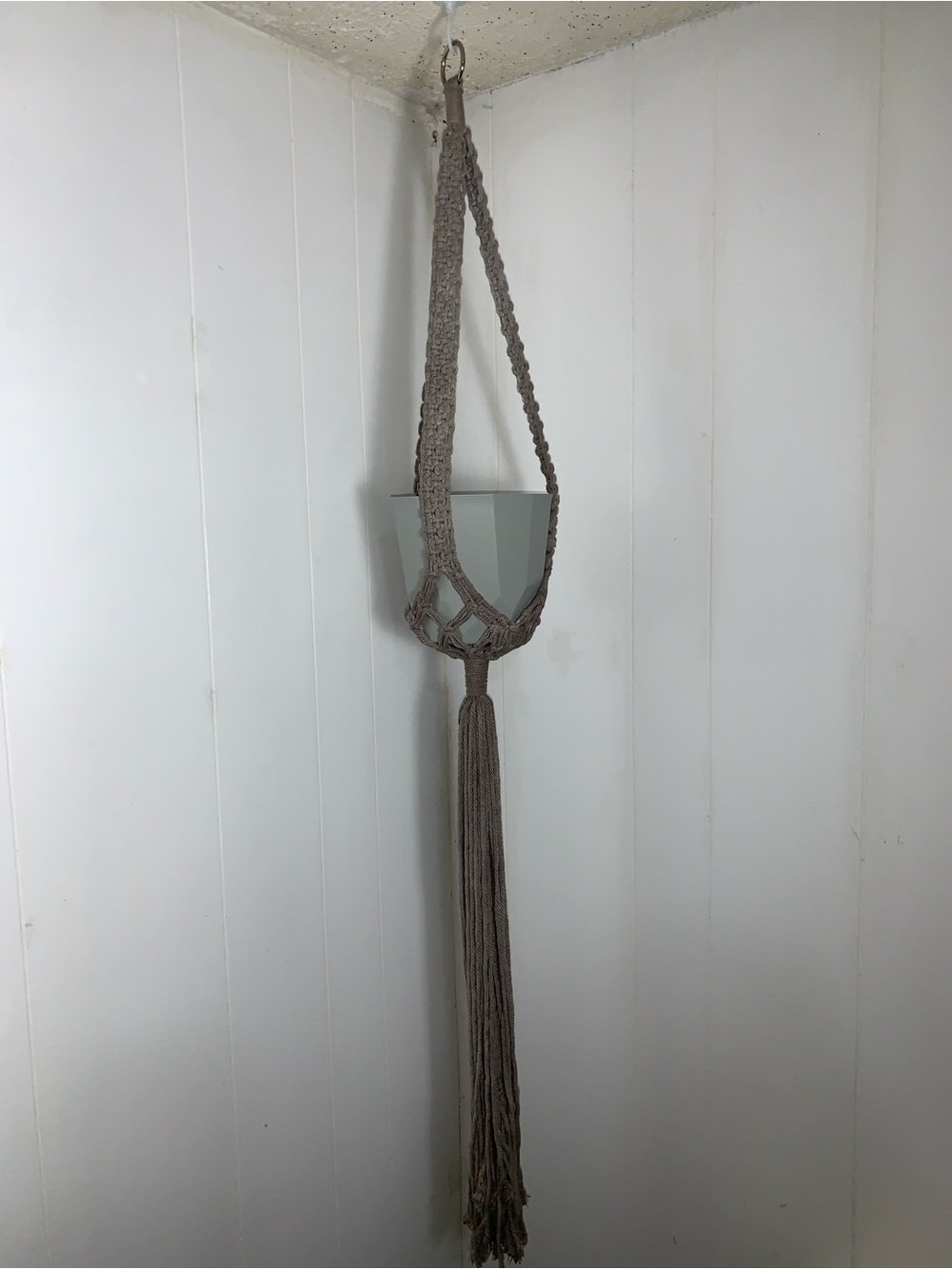 Brown Gray Macrame Plant Hanger with Grey Pot. NEW.